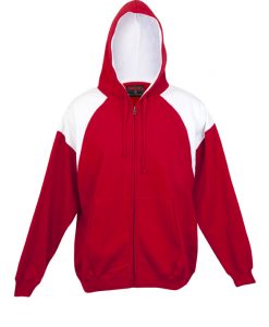 Mens Shoulder Contrast Zip Thru Hoodie - Red/White
