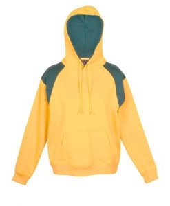 Womens & Juniors Shoulder Panel Kangaroo Pocket Hoodie - Gold/Bottle Green