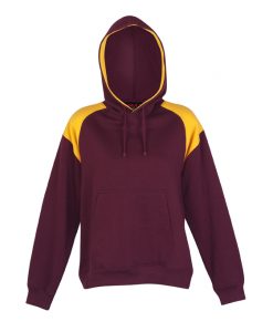 Womens & Juniors Shoulder Panel Kangaroo Pocket Hoodie - Maroon/Gold