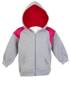 Baby Shoulder Contrast Zip Thru Hoodie - Grey Marl/Hot Pink