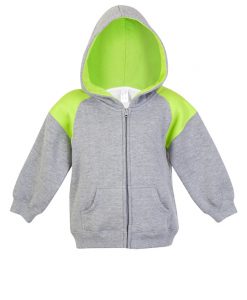 Baby Shoulder Contrast Zip Thru Hoodie - Grey Marl/Lime