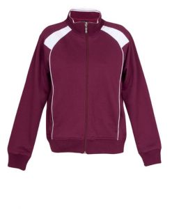 womens Collar Bone Zip Thru Hoodie - Burgundy/White