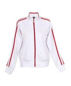 Womens & Junior Unbrushed Zip Thru Sweater - White/Red