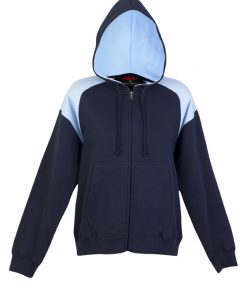 Womens & Juniors Contrast Shoulder Zip Thru  Hoodie - Navy/Sky
