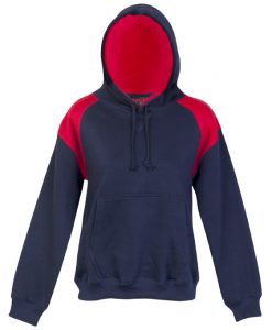 Womens & Juniors Shoulder Panel Kangaroo Pocket Hoodie - Navy/Red