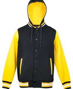 Womens Varsity Jacket with Hood - Black/Gold