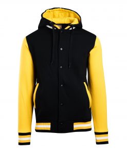 Mens Varsity Jacket with Hood - Black/Gold