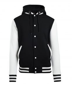 Mens Varsity Jacket with Hood - Black/White