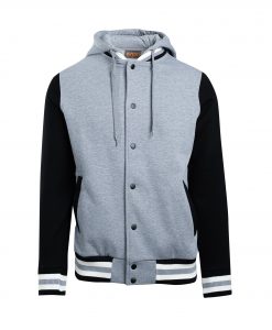 Mens Varsity Jacket with Hood - Grey Marl/Black/White