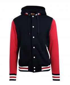 Mens Varsity Jacket with Hood - Navy/Red/White