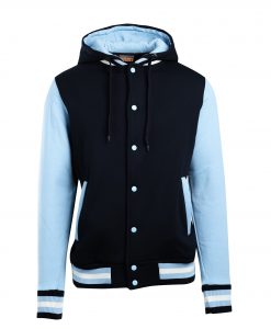 Mens Varsity Jacket with Hood - Navy/Sky