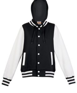Womens Varsity Jacket with Hood - Black/White