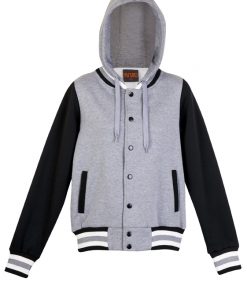 Womens Varsity Jacket with Hood - Grey Marl/Black/White