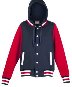 Womens Varsity Jacket with Hood - Navy/Red/White