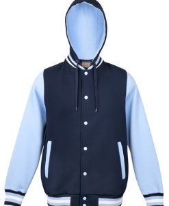 Womens Varsity Jacket with Hood - Navy/Sky