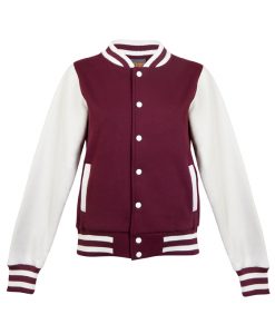 Womens Varsity Jacket - No Hood - Maroon/White