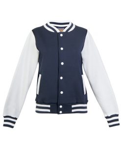 Womens Varsity Jacket - No Hood - Navy/White