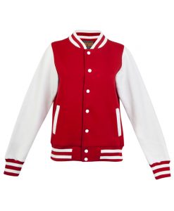 Womens Varsity Jacket - No Hood - Red/White